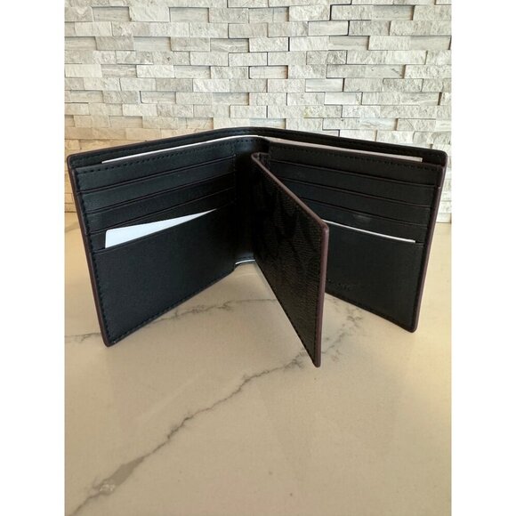 Coach Men's Wallet Compact ID Signature Black Oxblood NEW - Picture 2 of 5